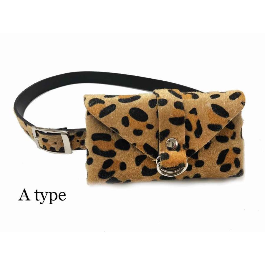 adia ヒョウ柄 ウエストポーチ付 ベルト レディース ファー 毛