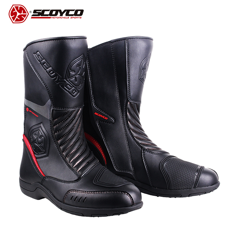 バイク ライディングブーツ 防水 ロング ブラック フロントリブ SCOYCO
