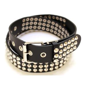 3連 角ピラミッド鋲パンクスタッズ 40ミリ幅 ブラック ハードコア