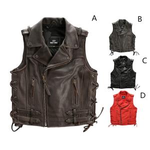送料無料 本革ベスト バイク用 革ベスト 牛革 革ジャン ダブル