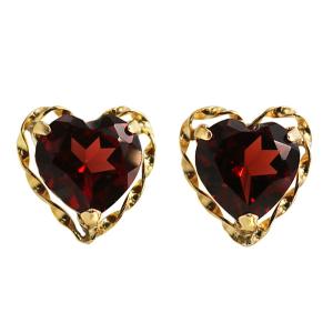 ガーネット ハート ピアス K18YG 18k 18金 イエロー ゴールド 7mm 大粒
