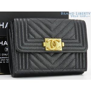 CHANEL（シャネル） 三つ折り財布 Wホック ココボタン レザー ブラック