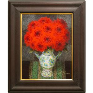 絵画 油絵 ミモザとカサブランカ （堀哲夫） 【肉筆】【油絵】【花