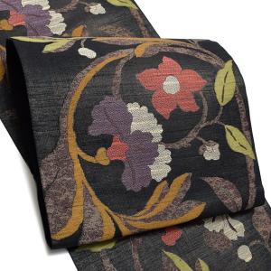 Prices down2）本場筑前博多織 名古屋帯「焦げ茶色 華文縞」 未仕立て