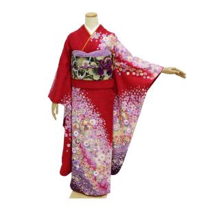 振袖 中古 フルセット 正絹 一式 成人式 着物 格安 美品 黒 ピンク 桜