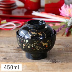 うさぎ唐草 ふた付き 高台 雑煮椀 13.5cm (総朱 レッド) 漆器 山中塗
