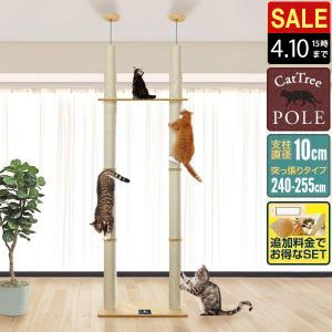 キャットツリー タワー 麻ひも 突っ張り ツイン 渡り板付き 全高240