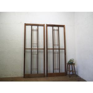 タH0782◇【H174,5cm×W63,5cm】◇レトロなデザインガラスの古い木製