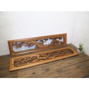 タO0316◇【H37,5cm×W168cm】×2枚◇木彫りデザインのレトロな古い木製