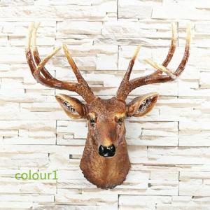 鹿のハンティングトロフィー 頭飾り 木彫り 壁掛け 置き物 木製