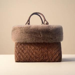 桜皮、山葡萄 手作り かごバッグ 内布あり (約)幅31×本体高さ24×マチ