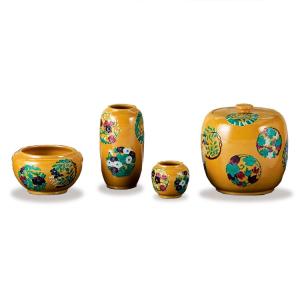 皆具 かいぐ 紺紫交趾 菊唐草 谷口菁嵐作 茶道 茶道具 交趾焼 菊唐草