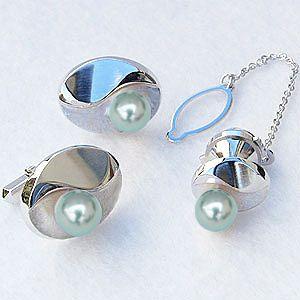 ネクタイピン タイタック カフス タイピン ホワイトゴールド 真珠