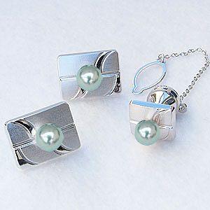 ネクタイピン タイタック カフス タイピン ホワイトゴールド 真珠