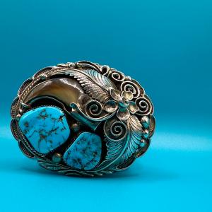 超特大の熊爪 ターコイズ インディアンジュエリー バックル F