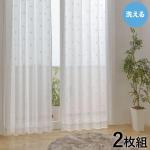 レースカーテン 2枚組 幅100cm 丈133/176/198cm 猫柄 ねこ 形状記憶