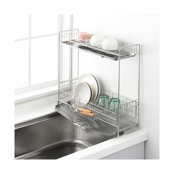 水切りラック 2段 ステンレス 伸縮 シンク上 幅15×奥行47cm 日本製 燕