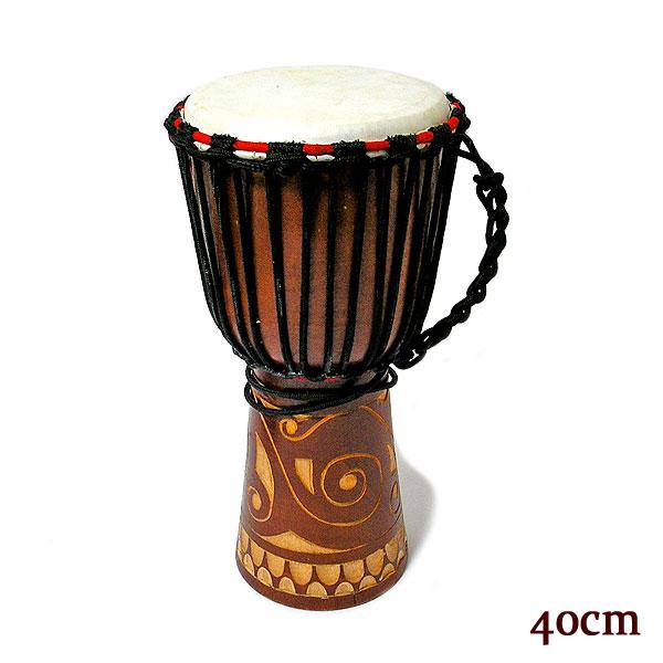 ジャンベ [太鼓] H.40cm 木彫り ブラウン アジアの楽器 アジアン 雑貨