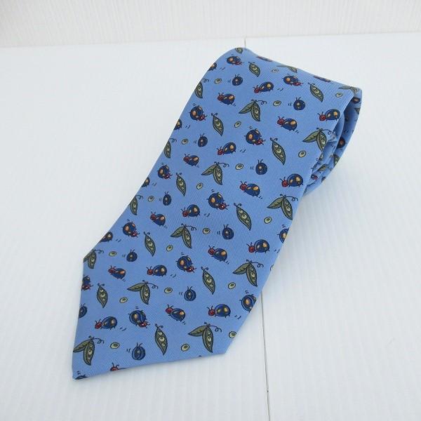 HERMES（エルメス） #apzt ネクタイ 青系 シルク 総柄 てんとう虫 昆虫