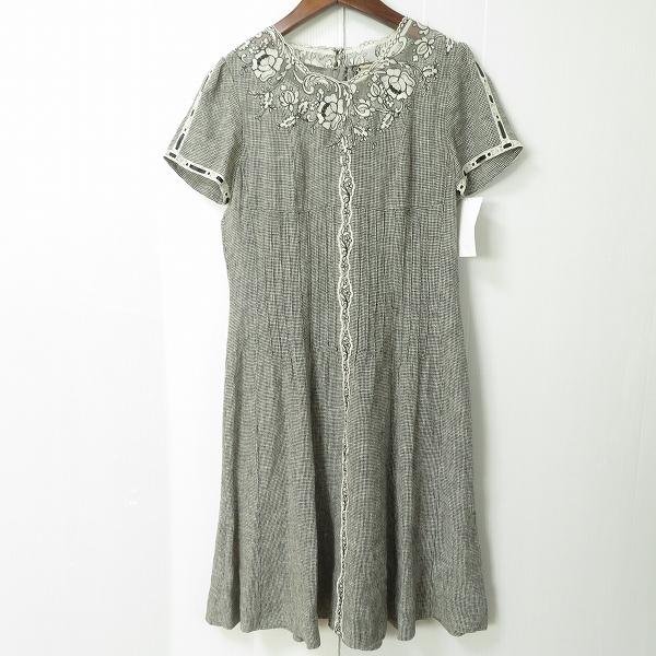 snc インポートロッサ import Rossa ワンピース 42 黒 白系 麻 半袖