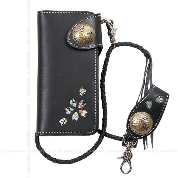革財布 黒 レザーウォレット ブラック 財布 和柄 花山 W-77K 都桜