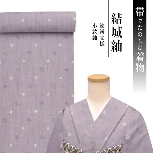 着物 茨城県 結城紬 絵絣文様 小紋紬 正絹 帯でたのしむ着物 袷 単 紫