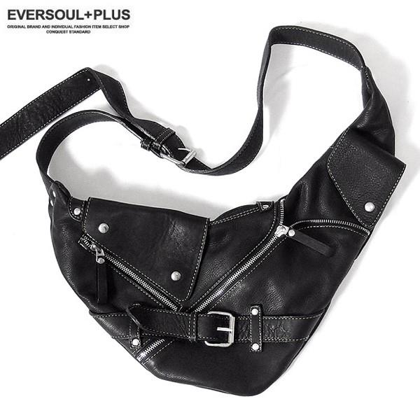 ボディバッグ レザー 本革 メンズ ライダース ワンショルダー 大き目