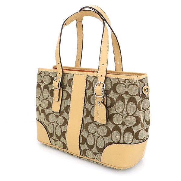 コーチ COACH シグネチャー ベージュ キャンバス レザー ハンドバッグ