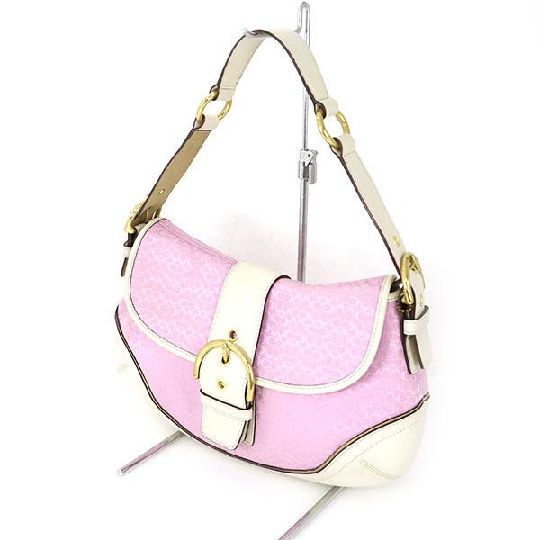 コーチ COACH ミニシグネチャー ピンク ホワイト キャンバス ワン
