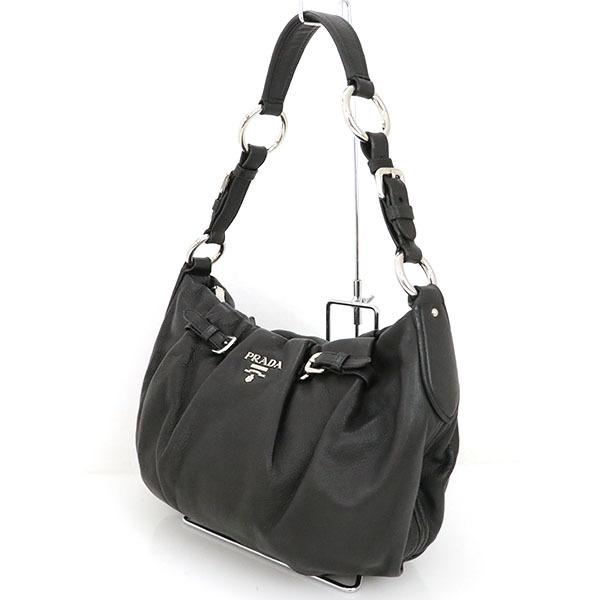 プラダ PRADA ブラック カーフレザー ナイロン ワンショルダーバッグ