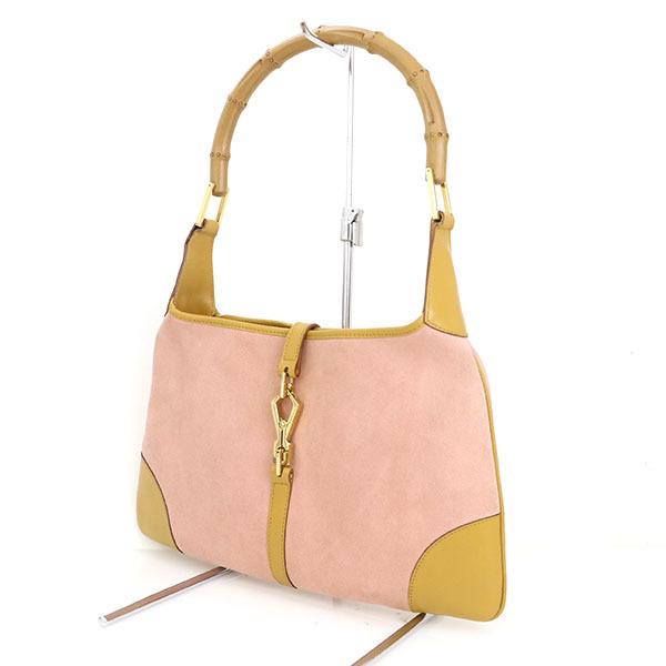 グッチ GUCCI バンブー ピンク スエード レザー ワンショルダーバッグ