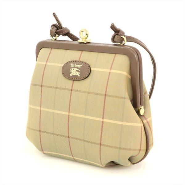 バーバリー BURBERRY チェック ブラウン キャンバス レザー がま口
