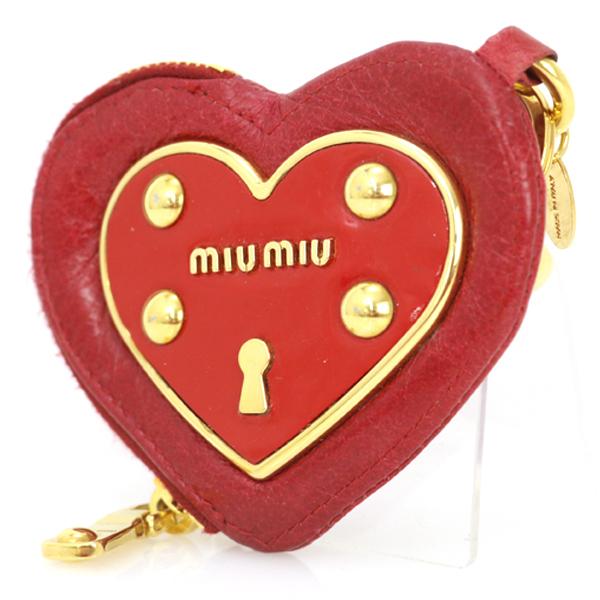 ミュウミュウ MIUMIU レッド レザー ハートコインケース キーリング