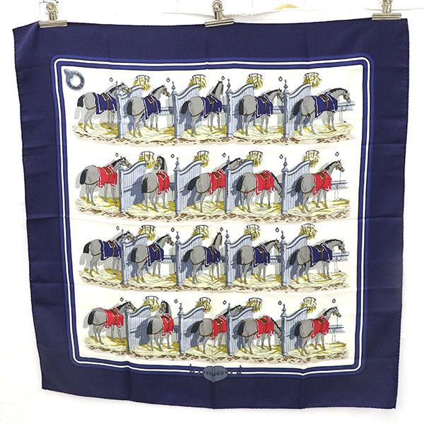 エルメス HERMES カレ90 スカーフ ECURIES 厩舎 馬柄 シルク 100