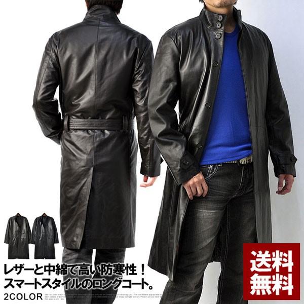 FLAG ON CREW コート 本革 レザーコート 羊本革 ラムレザー メンズ