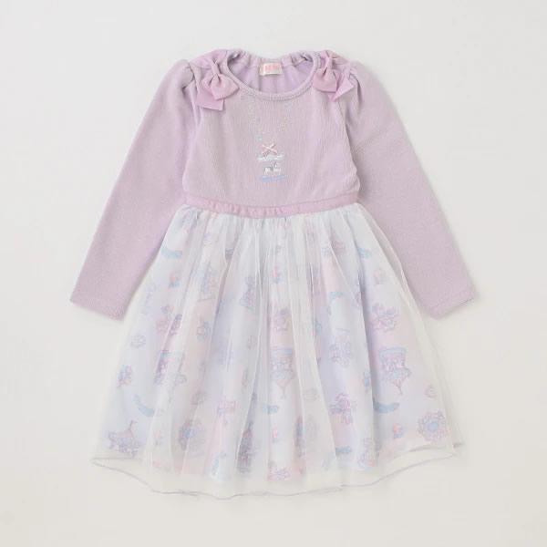 mezzo piano メゾピアノ 遊園地柄ドッキングワンピース ラベンダー