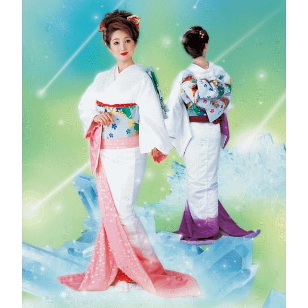 お 引きずり 着物 白 ピンク 紫ぼかし 裾引き 引き摺り おひきずり