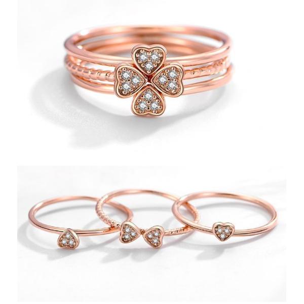 指輪 リング ring 四葉クローバー ハート リボン ラインストーン