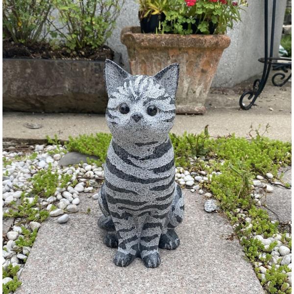 猫の置物 グレー御影石 高さ25.5cm みかげ石 アメリカンショートヘア