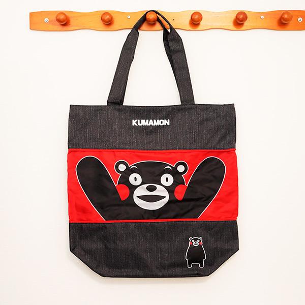 くまモン 伸びるトートバッグ ブラック B KUMAMON デニム 大きめ 大