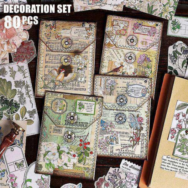 80枚 異素材 コラージュ素材セット 2種類素材 詰め合わせセット 大容量