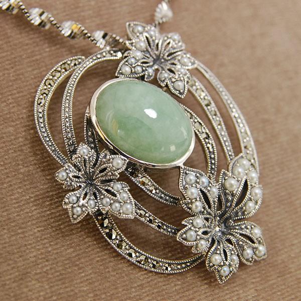 碌山 翡翠 シードパール ブローチペンダント 大粒ヒスイのクラシックな