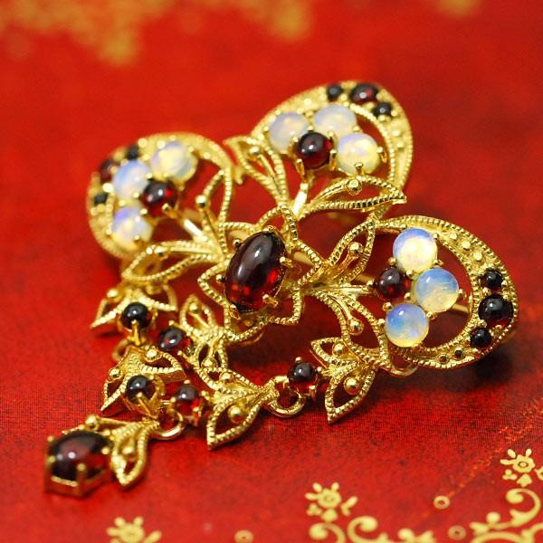 碌山 ガーネット＆オパールブローチペンダント ゴージャスなボリューム