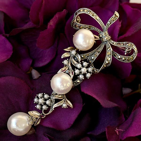 碌山 パール リボン ブローチペンダント バロック真珠やシードパールを