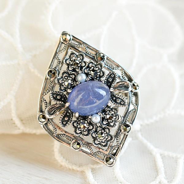 碌山 タンザナイト シードパール ブローチペンダント うるうるのスミレ