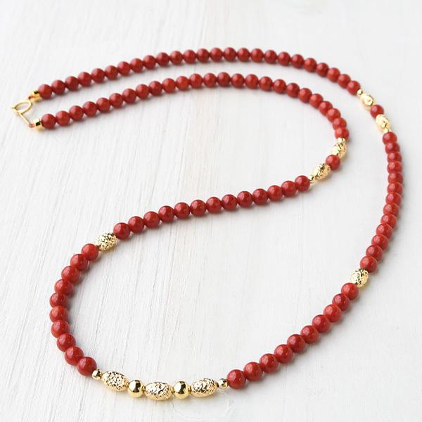 地中海 赤珊瑚 4.4mm 丸玉 K18YG ネックレス 色良し！ 上質の胡渡