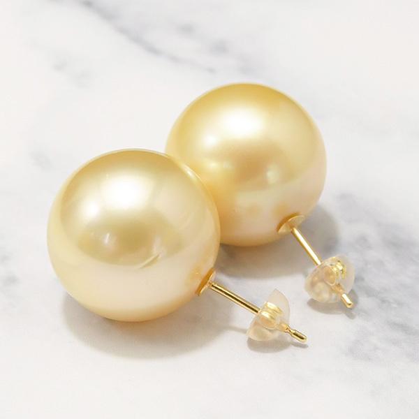 15mm シャンパンゴールド 白蝶真珠 ピアス イヤリング 鑑別書付き