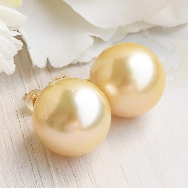 15mm シャンパンゴールド 白蝶真珠 ピアス イヤリング 鑑別書付き