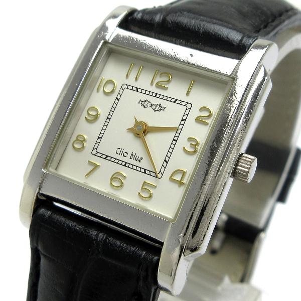 Clio blue（クリオブルー） 時計 スクエア レディース 革 シルバー文字