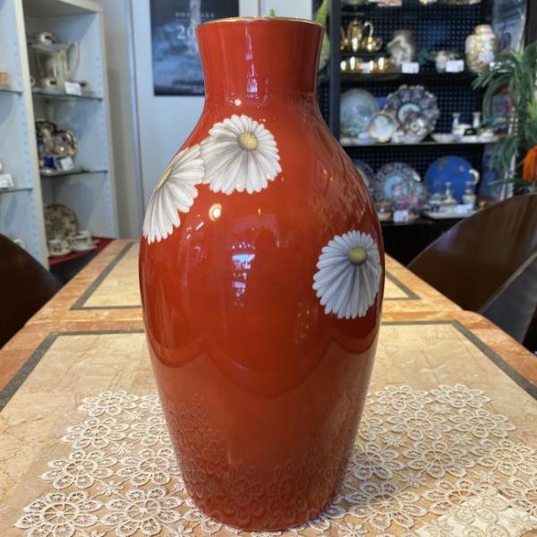 ノリタケ オールドノリタケ 朱地白菊 花瓶 寸高首長 29.5cm : リビング